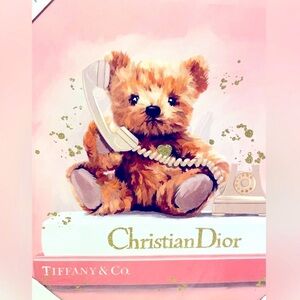 Olivia’s Easel Pink Dior Tiffany Fashion Book Bear Retro Phone Wall Decor New